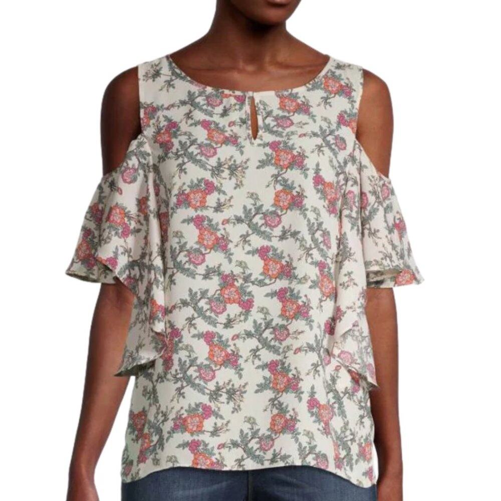 Max Studio Nordstrom Floral Cold-Shoulder Top NWT